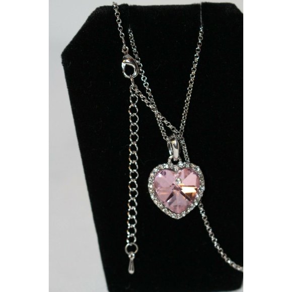 Pink Love Heart CZ Silver Pendant Chain Necklace 16" +2" extender - Picture 3 of 4